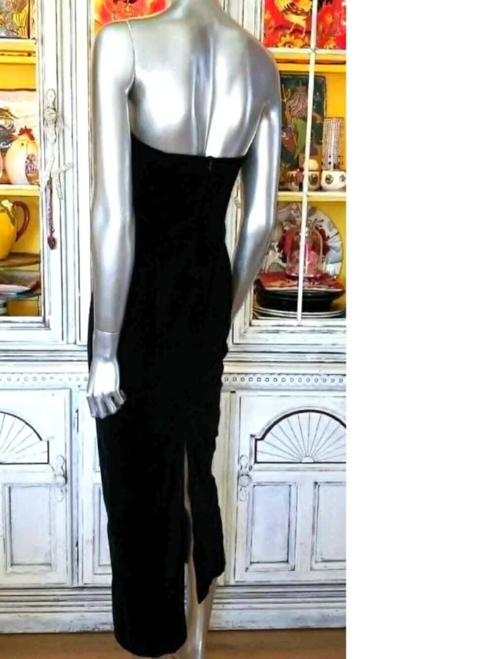 Vintage Betsey Johnson LUXE 90s RUNWAY SHOW Black Stretch Velvet Midi Slip Dress - Picture 9 of 16